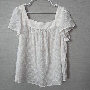 Torrid White Peasant Clip Jacquard Square Neck Sheer Short Sleeve Blouse‎ Size 0